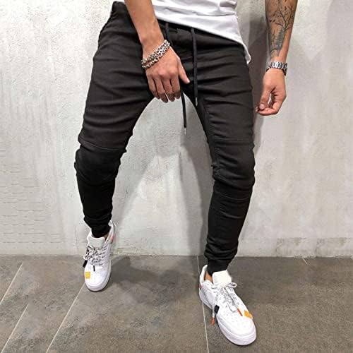 Miashui Menlsed Mens אופנה מזדמנים עם כיס ישר מותניים במותניים צבע אחיד בג'ינס דק מכנסיים מקורה