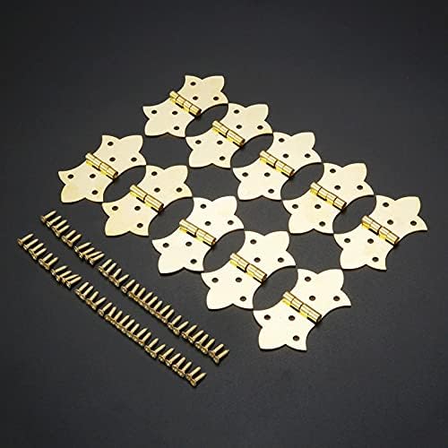 Chunyu 10 pcs 57 * 31 ממ ברונזה עתיקה ציר פרחי מתכת זהב 6 חורים ארון תכשיטי דלת תכשיטים קופסת עץ צירי