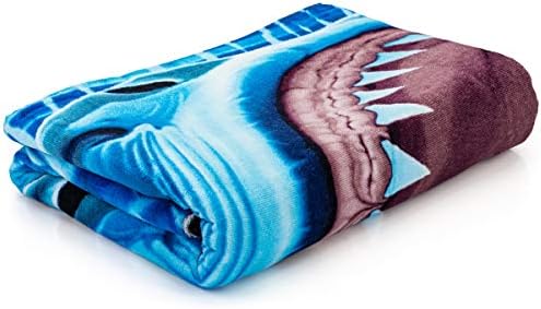 Dawhud Direct Great Shark Beach Meach מגבת לבנים כריש הדפסת מגבת אמבטיה 30 x 60 מגבת בריכה סופר רכה