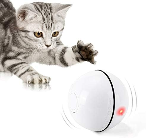 WWVVPET אינטראקטיבי צעצועים לחתולים כדור עם אור LED, 360 מעלות עצמיות סיבוב כדור חכם, כדור חכם USB