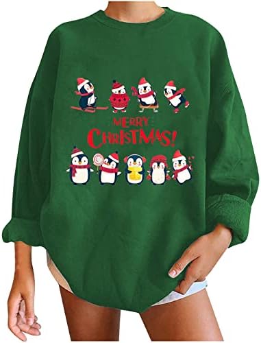 סווטשירטים לחג המולד לנשים מצחיק פינגווין חמוד הדפס סוודר שרוול ארוך סוודר סוודרים סוודרים גדולים