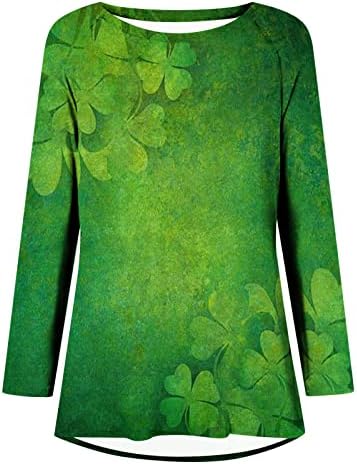 נשים יום פטריק הקדוש טרנדי ירוק חולצות תלתן גנום גרפי חולצה מזדמן ארוך שרוול צווארון עגול חולצה להסתיר בטן רופף