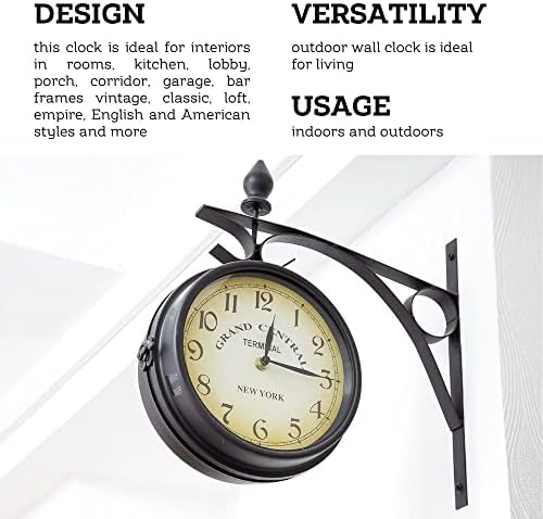 Belmaks וינטג 'דו צדדי שעון קיר שעון וינטג' שעון קיר תעשייתי לשעון קיר דקורטיבי חיצוני קיר עתיק