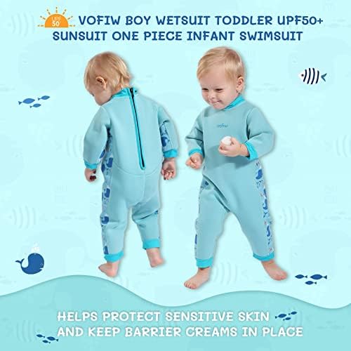 Vofiw חליפת צלילה לתינוקות לבנים פעוטות 2 ממ ניאופרן אחורי רוכסן תינוקות חליפות רטובות בגד ים מלא