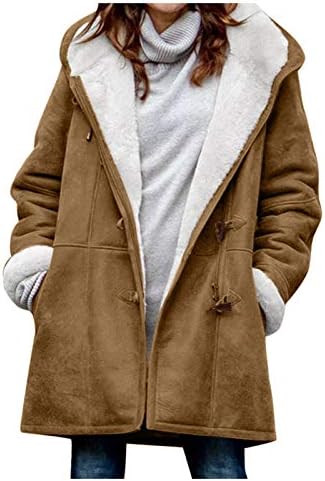מעילי חורף של נשים, מעיל ברדס פליס של נשים מעיל מטושטש חמים בתוספת מעילי שרפה שרוול ארוך עם כיסים