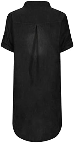 נשים ג 'ינס חולצה שמלות אופנה קצר שרוול צווארון הנלי חולצה שמלות כפתור למטה ז' אן מיני שמלה מזדמן טוניקה למעלה