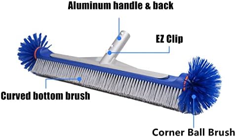 POLEVIO מקצועי 17.5 אינץ 'מברשת ניקוי בריכות רצפה וקיר עם עמיד סביב זיפי ניילון, ידית אלומיניום EZ קליפ- טאטא