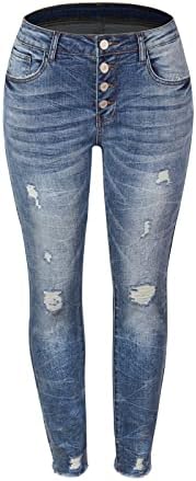 Miashui Denim נשים נשים נמתחות מותניים גבוהות עם רגל ישר קרוע ג'ינס מכנסי קרסול מכנסי ג'ינס 18 פלוס