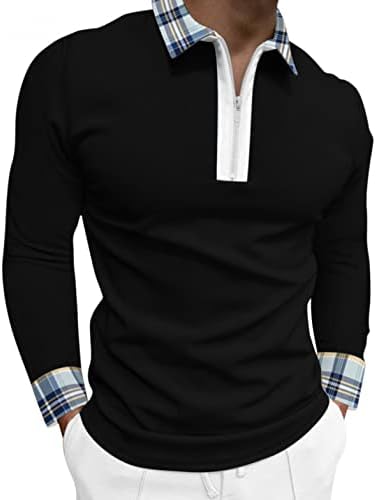 חולצות פולו רוכסן של Beuu לגברים, סתיו פסים מפוספסים כושר שרוול קצר חולצה עסקית צמרות מזדמנים ללבוש עבודה