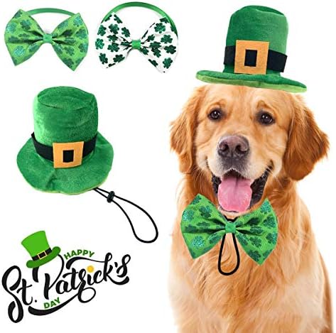 תלבושת יום פטריק של כלב חיות מחמד רכב - כובע עליון כלב ירוק ו -2 יחידות שמרוק כלב סנט פטריק יום צווארוני עניבת