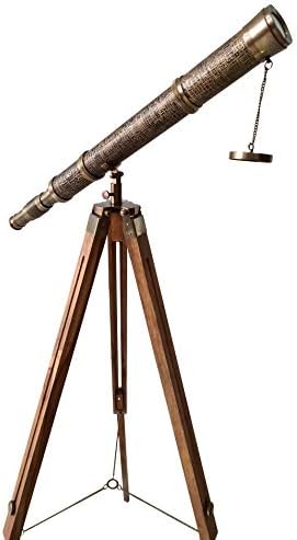 גימור עתיק ימי עור עטוף ורצפה עומד טלסקופ פליז מוצק עמד