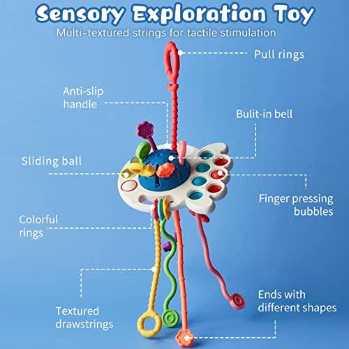 צעצועים חושיים מונטסורי מונטסורי של פלמריי, תמנון משיכת מיתרים צעצועים לתינוקות 18+ חודשים פעוט צעצועי למידה
