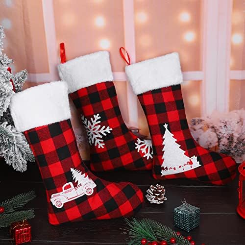 Hiwooii 6 חבילה גרבי חג מולד עם דפוס רקום קטיף שרוול קטיפה בגודל 18 אינץ