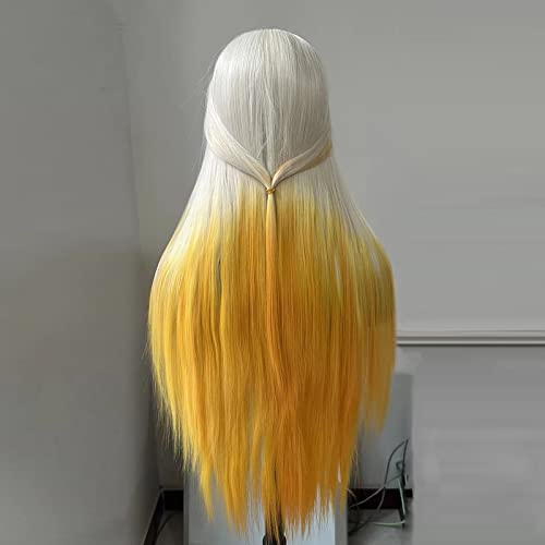 קוקופנים אומברה צהוב תחרה מול פאות לנשים ארוך ישר סינטטי פאה בלונדינית כדי צהוב שיער טבעי קו שיער 24 סנטימטרים