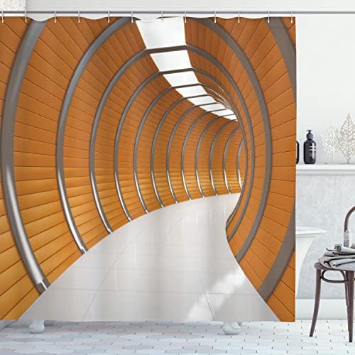 אמבסון וילון מקלחת מודרני, דפוס של מסדרון מודרני ארוך עכשווי מבנה גיאומטרי תמונת מנהרה, סט עיצוב אמבטיה בד