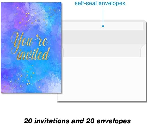 Soiceu Real Gold Foil Turtle Sea Life הזמנות למסיבת יום הולדת 1 עם מעטפות סט של 20 נצנצים זהב