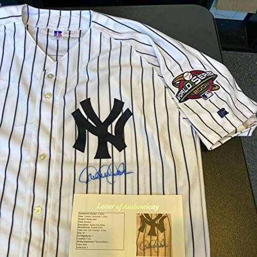 דרק ג'טר חתום על סדרת העולם העולמית 2001 ניו יורק יאנקיס דוגמנית משחק ג'רזי JSA COA - חתימות MLB
