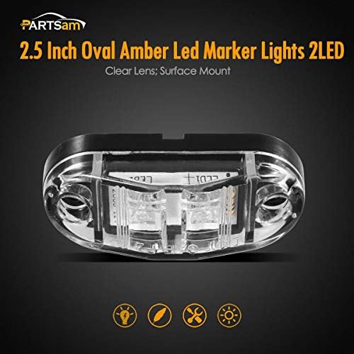 Partsam 4 יחידות 2.5 אינץ 'ענבר סגלגל LED סמן צד/פנסי פינוי 2 דיודות עדשה בהירה משטח הרכבה קרוואן סירת