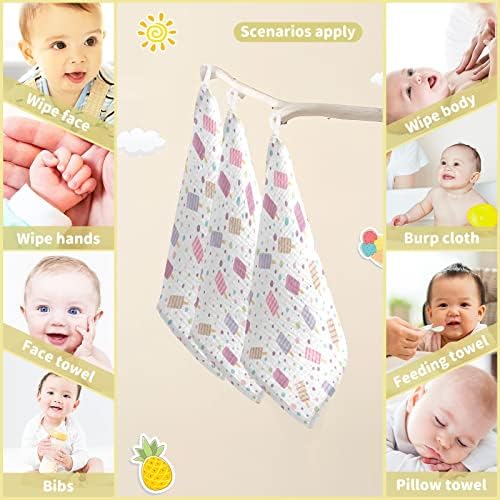 VVFELIXL BABY MUSLIN MUSHLANS TOALDS, צבעי גלידה צבעוניים של ארטיק לתינוקות, מגבת פנים לתינוק כותנה לתינוקות