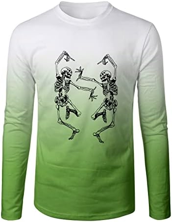 חולצות טריקו של Zddo Halloween עבור שרוול ארוך גברים מצחיק שלד מצחיק חולצת שיפוע שריר שריר דק-כושר