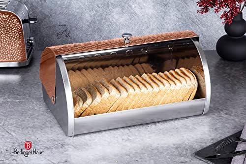 ברלינגר האוס נירוסטה לחם תיבת עבור מטבח השיש, קומפקטי לחם אחסון מיכל, מודרני לחם סל עם מתכת דלת,
