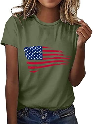חולצות יום עצמאות של נשים חולצות נשים חולצות גרפיות לנשים צווארון עליון דגל שרוול קצר דגל לאומי