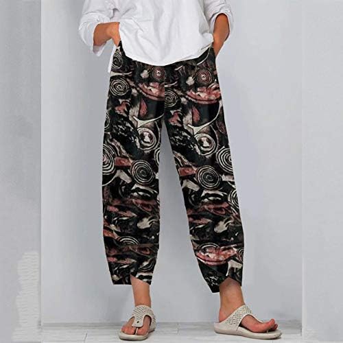 Grge Beuu Capri מכנסיים לנשים מכנסי טרקלין פאלאצו דפסת רגל רחבה תחתונים קצוצים מכנסי פשתן כותנה