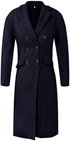 קוקוארה נשים קלאסיות ז'קט טרנדי ארוך ארוך סיבתי צבע אחיד מעיל שרוול ארוך מעיל חזה חזה חזה כיס
