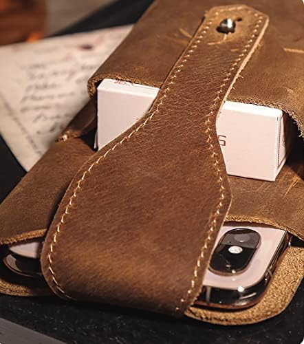 נרתיק טלפוני עור חום לגברים וינטג 'תיק מותניים אופנה רב -פונקציונלי לאייפון 13 12 11 פרו מקס סמסונג