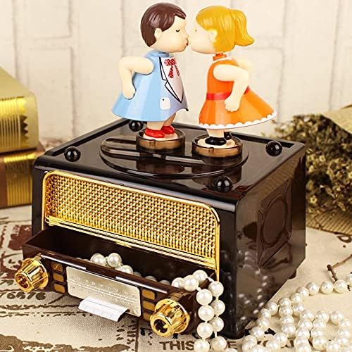 Lhllhl רטרו רדיו בצורת ספינינג קופסא מוזיקה יצירתית קופסא מוזיקה מצחיקה קופסא אחסון תכשיטים מוזיקלי