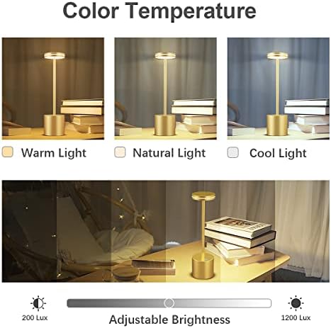 מנורת שולחן LED אלחוטית, מנורת שולחן LED, 5000mAh נטענת מנורות שולחן כתיבה מופעלות על סוללה, 3 מצבי צבע, לעומק,
