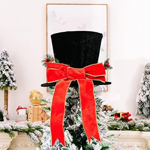 כובע טופר עץ חג המולד של Abofan כובע עליון שחור עם קשת אדומה וקישוטים לעץ חג המולד קישוטי שולחן עבודה