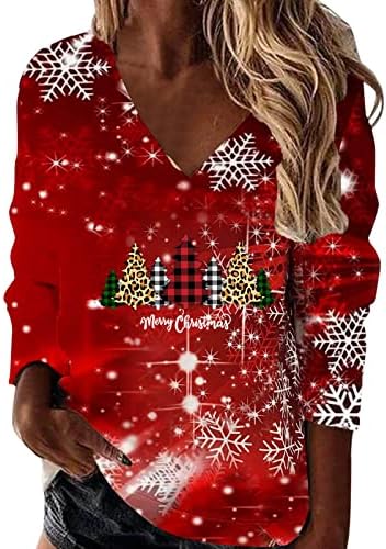 סווטשירטים לחג המולד לנשים 2022 צווארון נצנצים איש שלג חולצות מודפסות שרוול ארוך מזדמן חולצות
