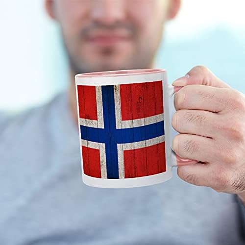 וינטג 'דגל נורבגיה רקע מעץ ספל קפה קרמיקה עם צבע בפנים וטיפול בכוס תה לנשים גברים ורוד בסגנון