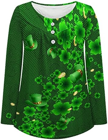 Pimoxv ירוק סנט פטריקס חולצות יום נשים קפלים מחבוא בטן טוניקת בטן ללבוש עם חותלות שרוול ארוך חולצת הנלי חולצה