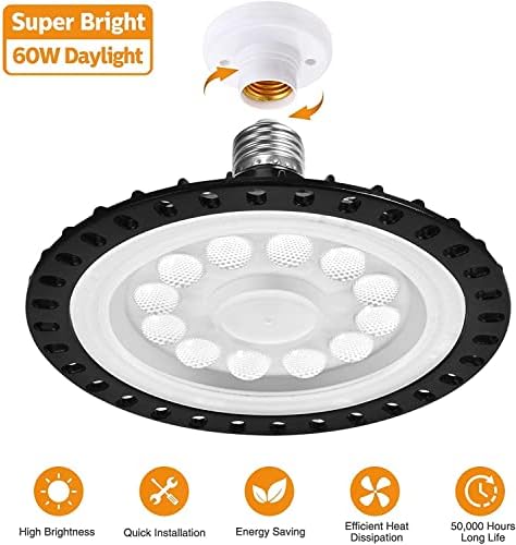 אור מוסך Qulaco LED 60W, 6000K אור יום לבן 6000LM סדנאות תאורה, תאורת תקרת LED, מרתף, תאורת מפרץ מסחרית של