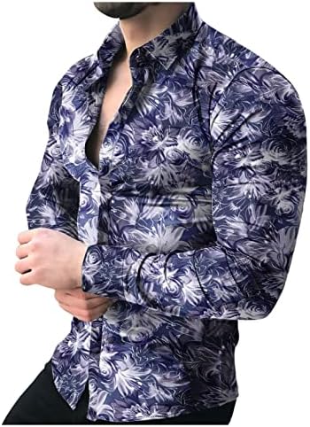 חולצות לגברים XXBR שרוול ארוך כפתור נפילה כלפי מטה חולצת הוואי פרפר פרח