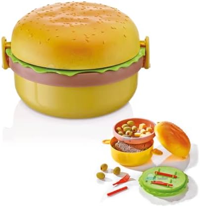 קופסת אוכל בצורת המבורגר לילדים-קופסת אוכל לילדים, קופסת טיפין, קופסת אוכל קופסת אוכל מפלסטיק עם הוכחת