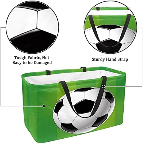 תיקי קונים 50L ספורט כדור כדורגל ירוק פסים ירוקים מתקפלים קופסת קניות תיק מכולת עם ידיות, ניתן