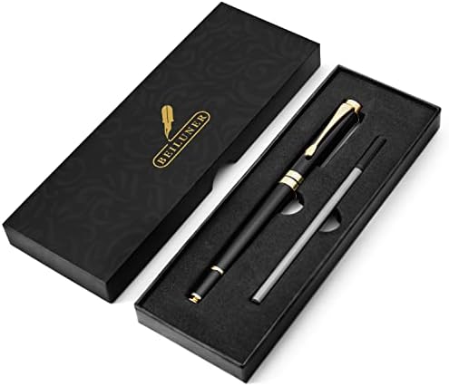 עטים כדוריים של ביילונר, עט מתכת כרום שחור מדהים עם עיטור זהוב, ערכת המתנה הטובה ביותר לעט כדורי