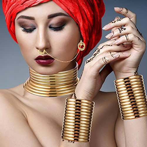 תכשיטים אפריקאים זהב לאומי אפריקאי נשים סט ראוותני מצרים קולר צמיד אפריקאי האף טבעות חישוק שרשרת עגילי עבור