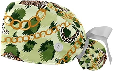 2 חבילות כובעי עבודה עם רצועת זיעה לנשים, שלוש שרשרת זהב נמר ירוק נמר קוקו קוקו קוקו כובע בופנט