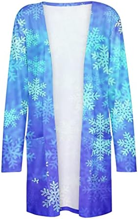 קרדיגן לחג המולד לנשים של פתית שלג גרפית קימונו משקל קל שרוול ארוך מעיל קדמי פתוח עם כיסים