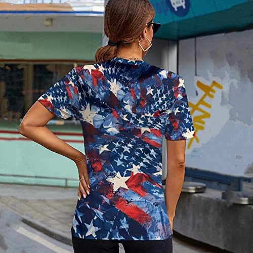 יום העצמאות נשים צמרות 4 ביולי חולצות טי פטריוטיות דגל אמריקאי הדפס חולצות צוואר שרוול קצר שרוול חולצות