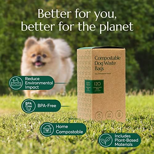 שקיות קקי לכלבים קומפוסטיביים נקיים 120 חבילה אקולוגית-אספקת פסולת לחיות מחמד / פוק & מגבר; מדורג חסין דליפות