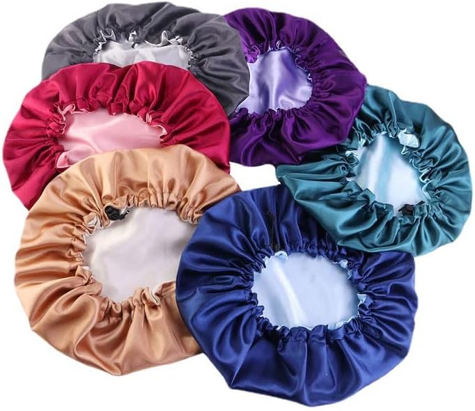 6 צבעים מצנפות שינה לנשים גדול שכבתי כפול כפול מתכוונן כובע סאטן לשינה, מצנפת סאטן שינה מכסה מכסה 6