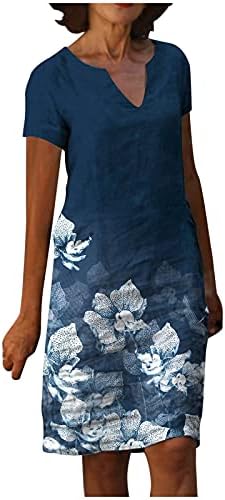 שמלת קיץ של Tifzhadiao לנשים, שרוול קצר מזדמן לנשים שמלות טוניקה בצוואר שמלות דפוס פרחוני טרנדי
