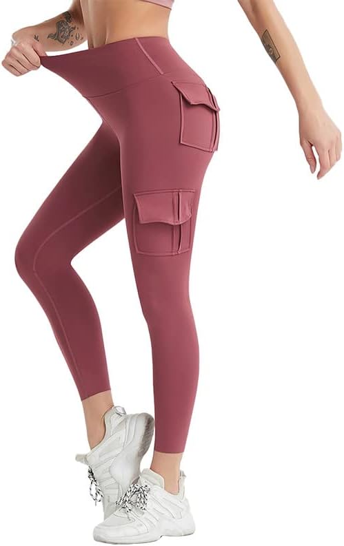 מכנסי יוגה של Gesaofa עם כיסים לנשים חותלות בקרת בטן מותניים גבוה